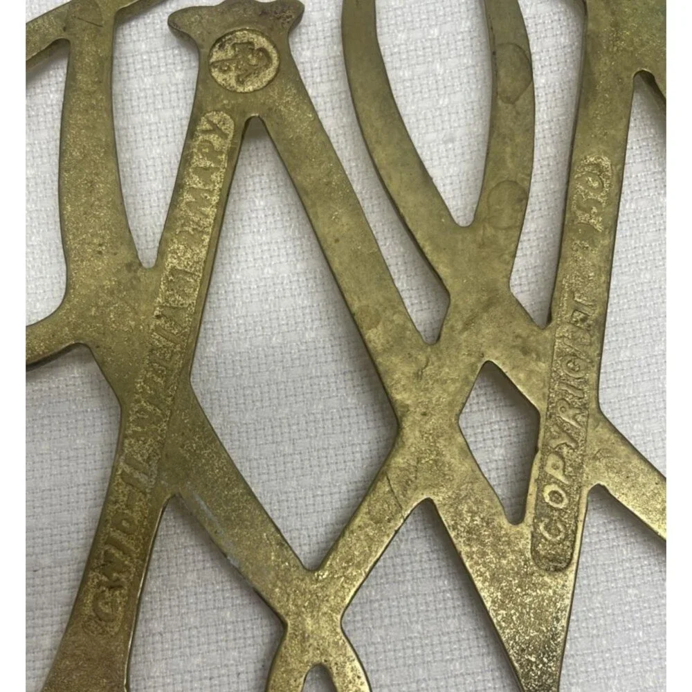 Brass William and Mary Cypher Trivet Classic Traditional Williamsburg 1950 Decor